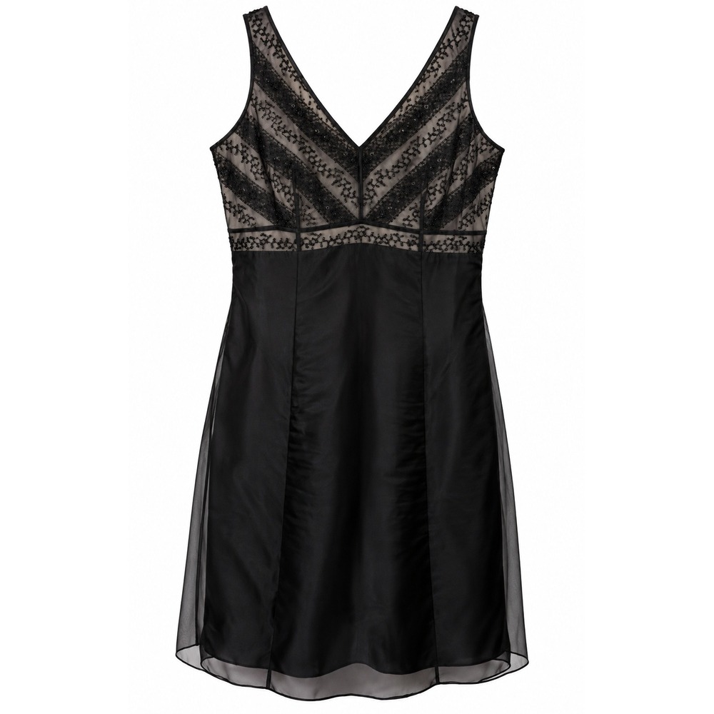 Ann Taylor Silk Embroidered V-Neck Cocktail Classic Party Holiday Black Dress 8
